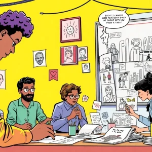 Illustration of Jacksonville comic artists creating comics