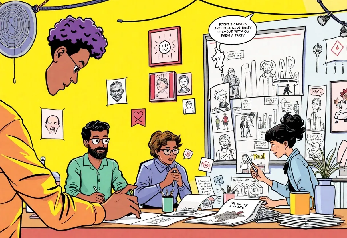 Illustration of Jacksonville comic artists creating comics