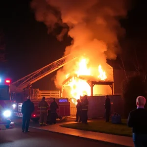 Firefighters combating a blaze at a residential building in Jacksonville
