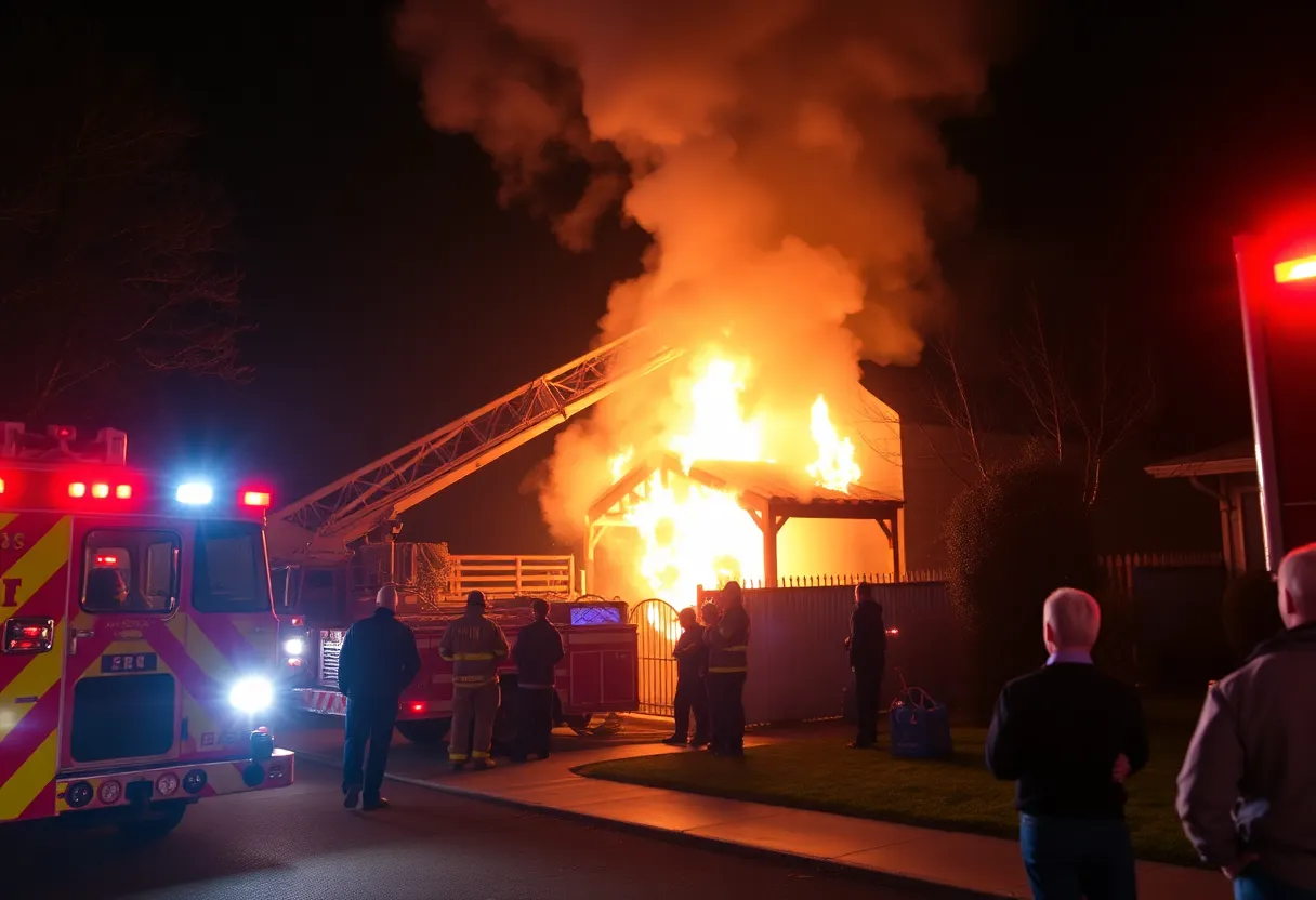 Firefighters combating a blaze at a residential building in Jacksonville
