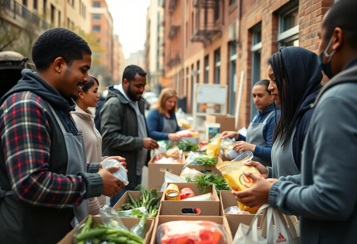 Volunteers at a food pantry in Jacksonville distributing food
