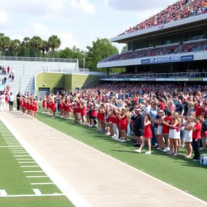High school football players in Jacksonville competing on the field