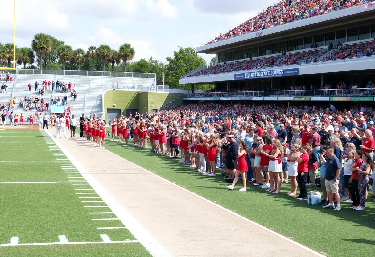 High school football players in Jacksonville competing on the field