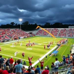 High school football players in action during a game