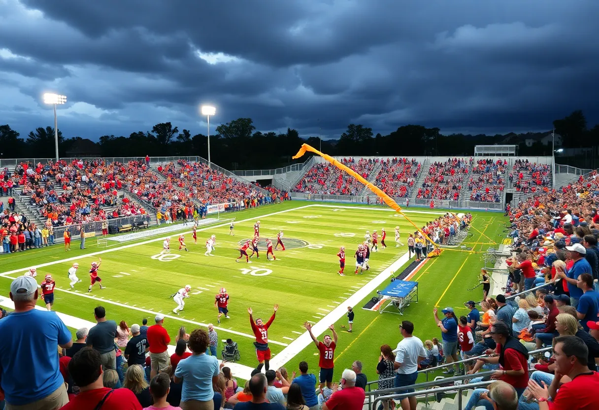 High school football players in action during a game