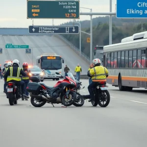 Scene of a motorcycle accident on Interstate 95 with a JTA bus.