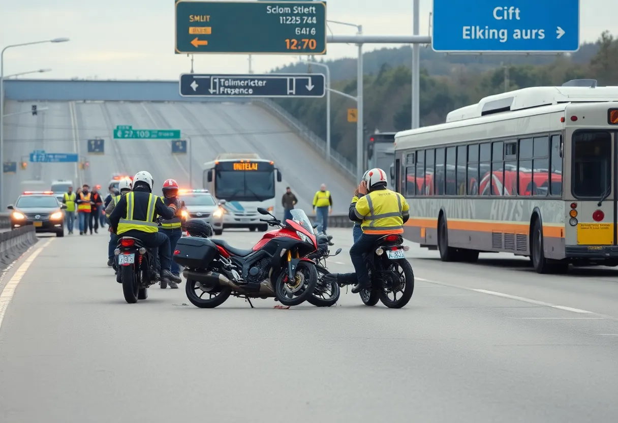 Scene of a motorcycle accident on Interstate 95 with a JTA bus.