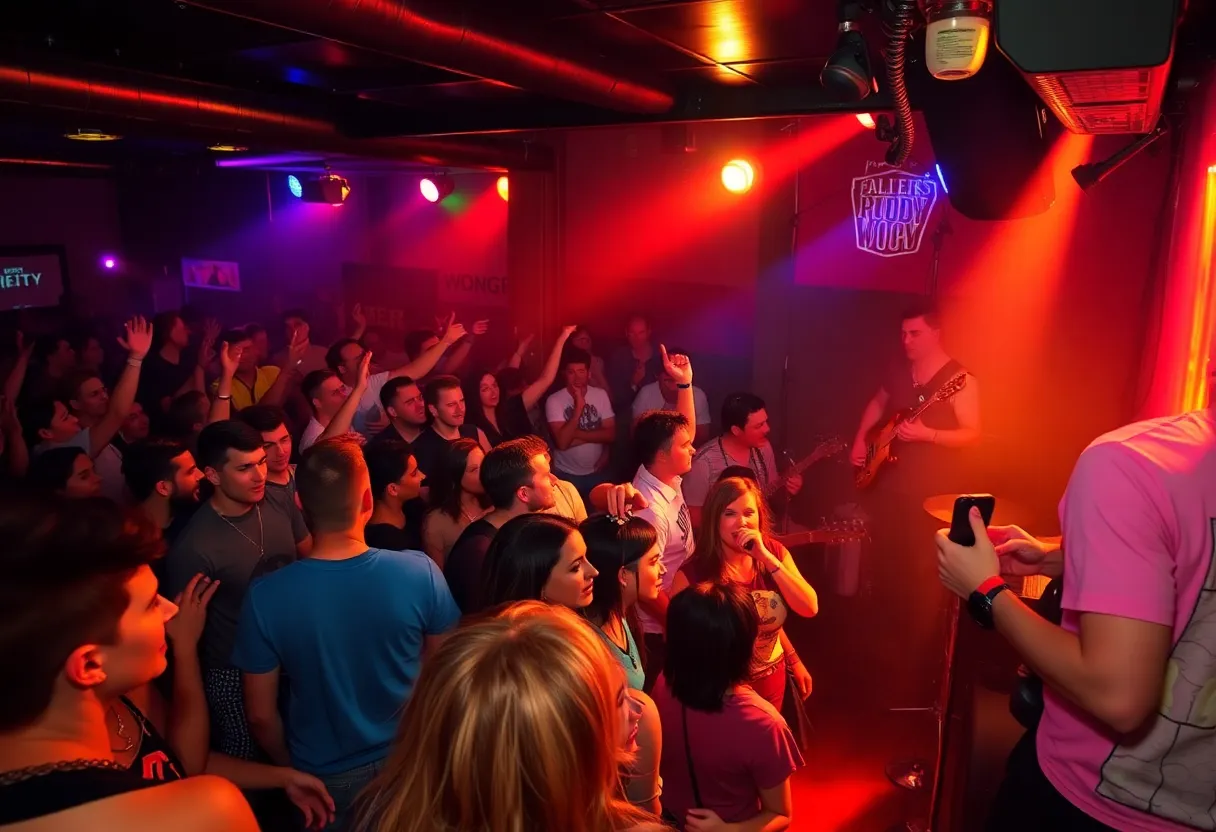Crowd enjoying a punk rock concert at FIVE venue in Jacksonville