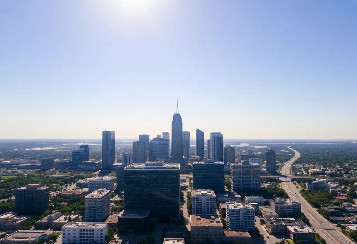 Aerial view of Jacksonville skyline in extremely hot weather