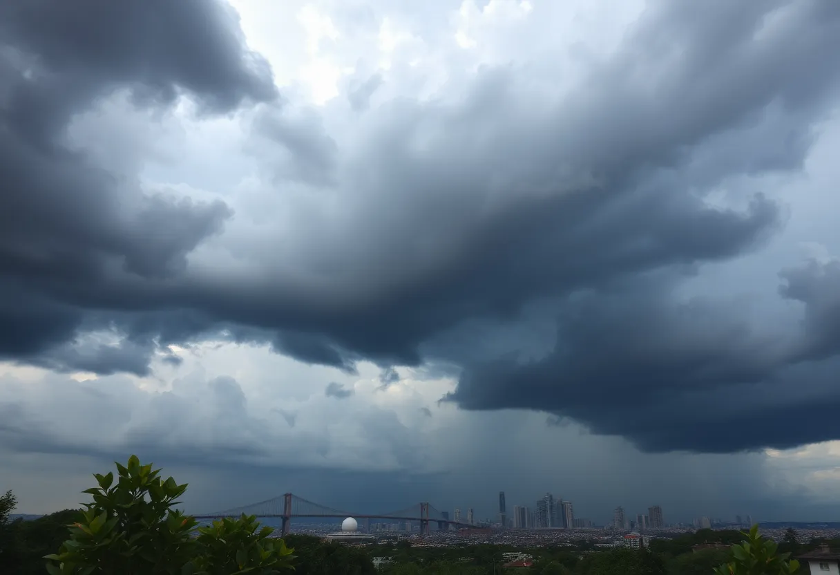 Storm clouds gathering over Jacksonville city skyline
