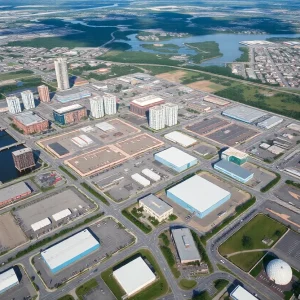 Aerial view of Jacksonville highlighting industrial areas