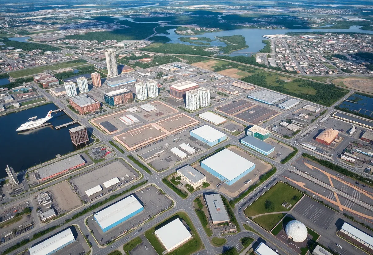 Aerial view of Jacksonville highlighting industrial areas