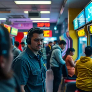 Interior of a Jacksonville arcade showcasing security measures