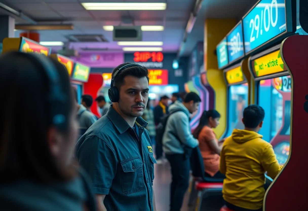 Interior of a Jacksonville arcade showcasing security measures