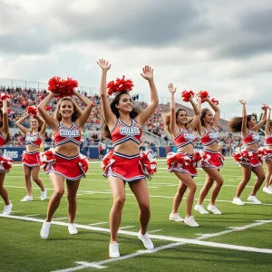 Cheerleaders performing on the football field for Jacksonville Jaguars