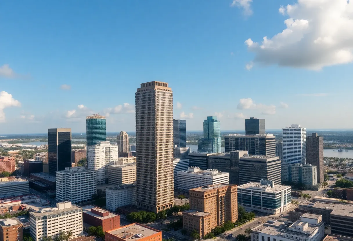 Aerial view of the former JEA headquarters and surrounding properties in Downtown Jacksonville