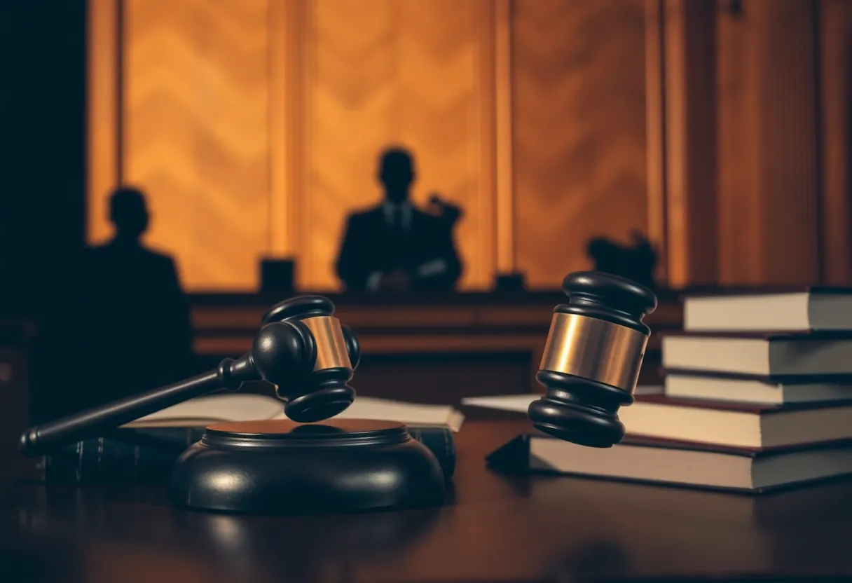 Courtroom scene illustrating justice