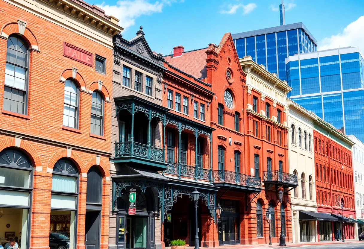 A view of the historic Laura Street Trio buildings in downtown Jacksonville.