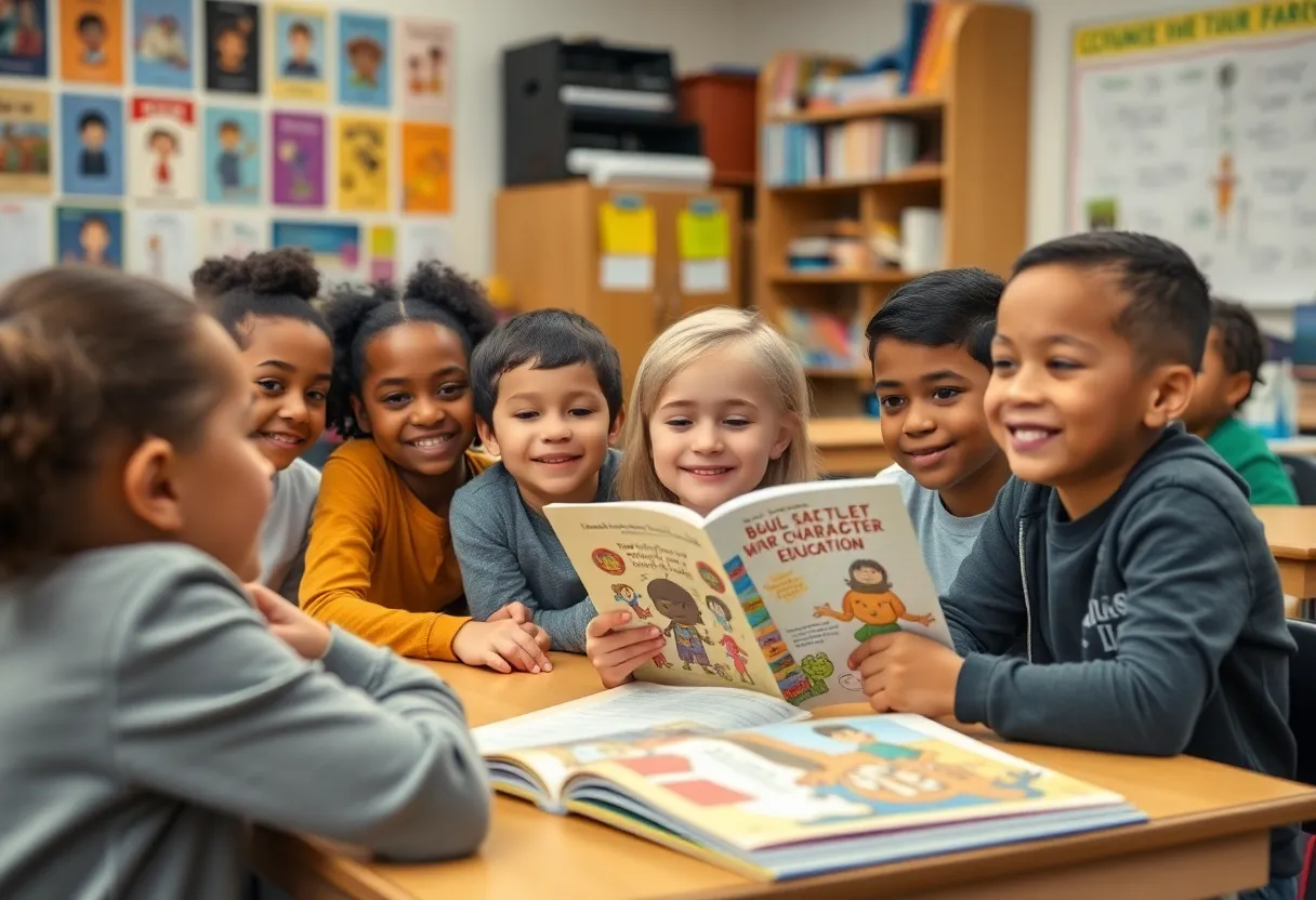 Students learning in a classroom setting focused on character education