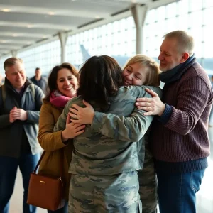 Family reunion at Jacksonville Airport with military serviceman returning home