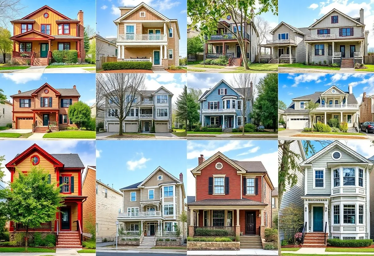 Diverse architectural styles of million-dollar homes in an urban landscape.