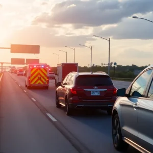 Scene of a motorcycle accident in Jacksonville with a damaged motorcycle and SUV.