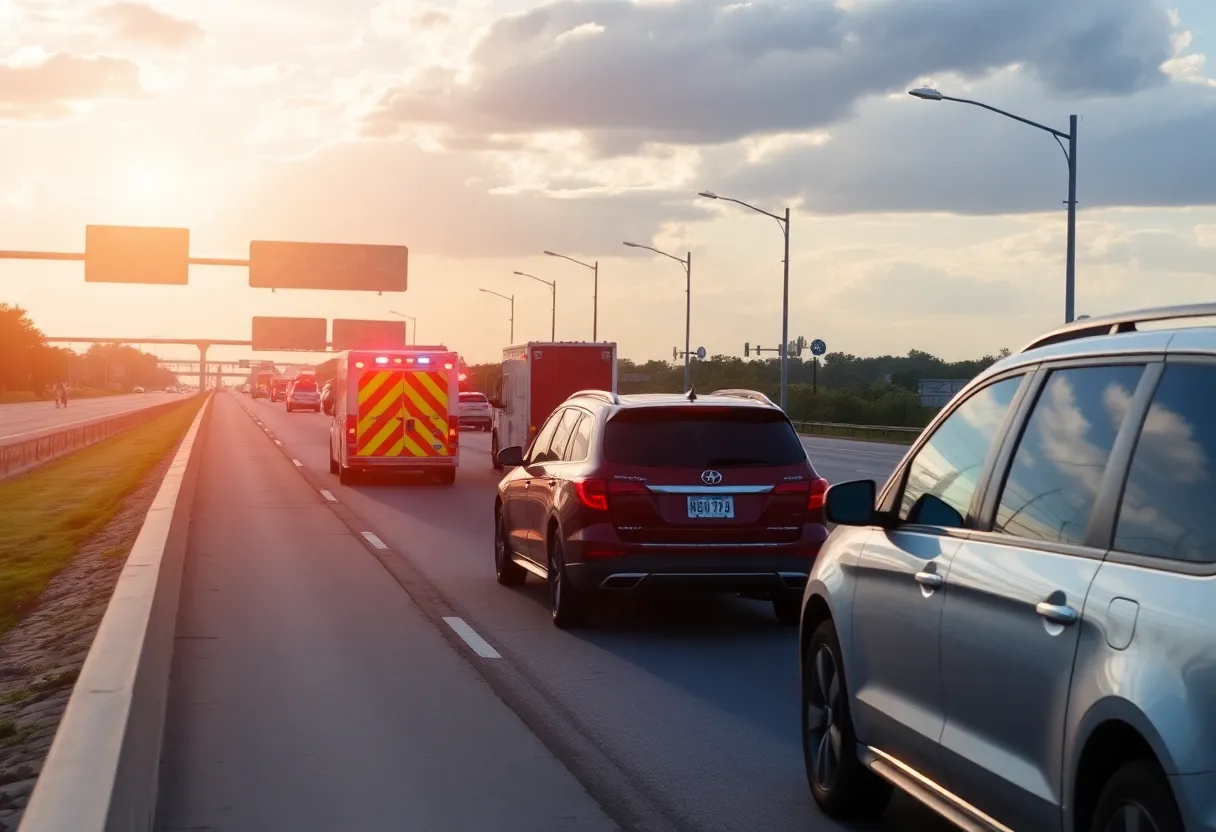 Scene of a motorcycle accident in Jacksonville with a damaged motorcycle and SUV.