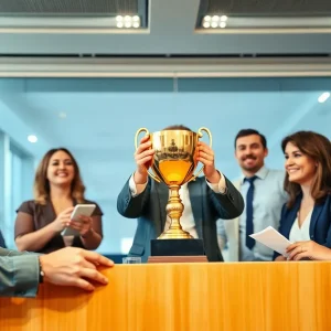 Employees celebrating Navy Federal Credit Union award recognition