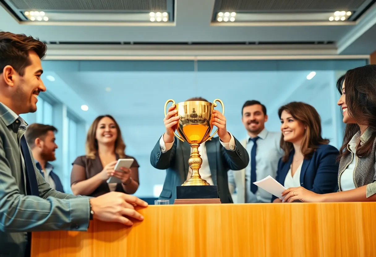 Employees celebrating Navy Federal Credit Union award recognition