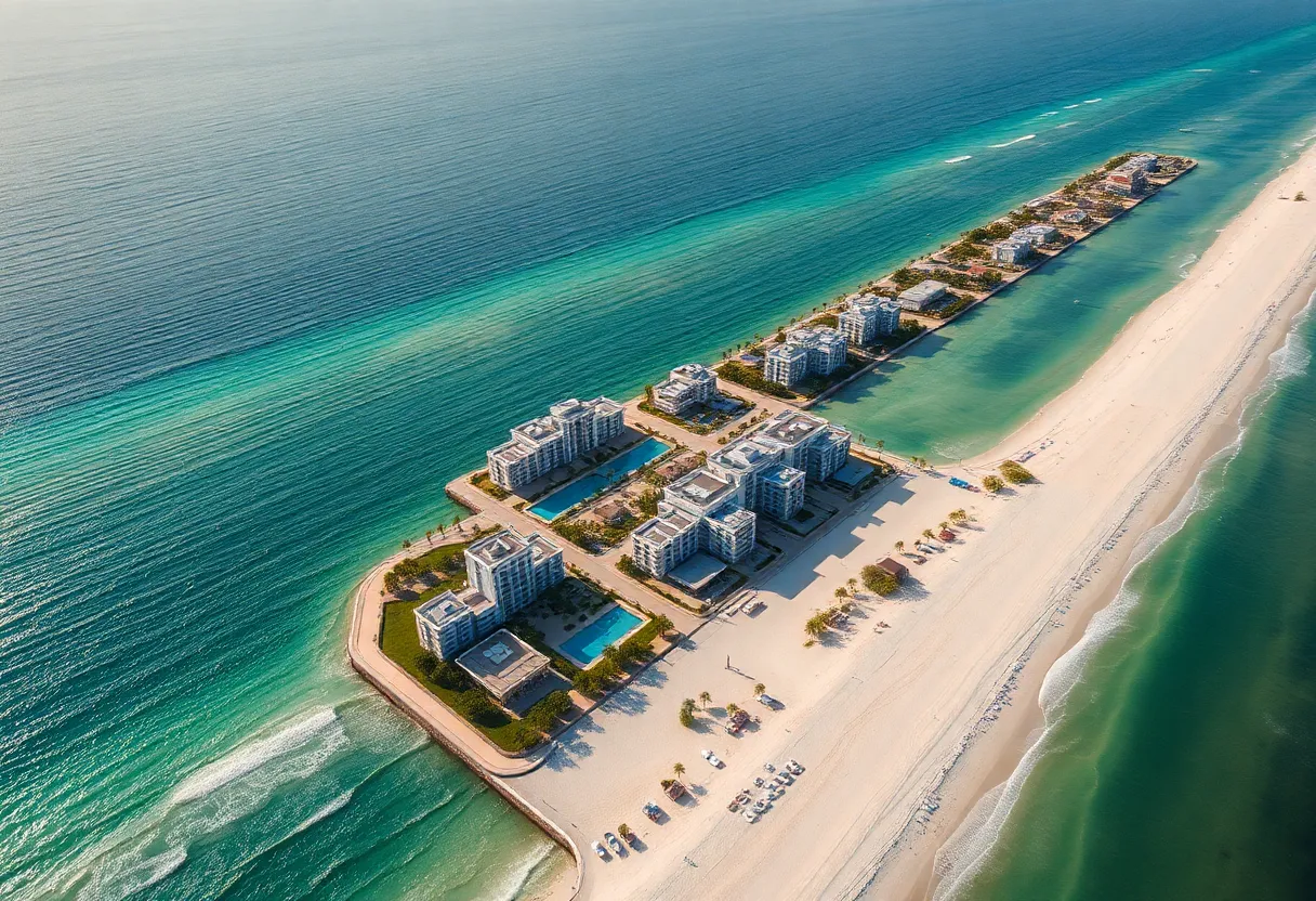 Aerial view of real estate developments in Panama City Beach, Florida.