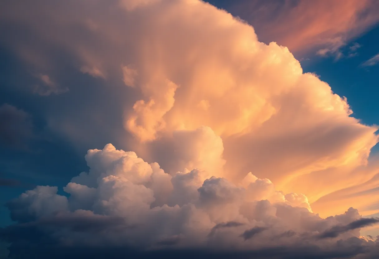 Pileus clouds with iridescent colors in the Central Florida sky during a thunderstorm