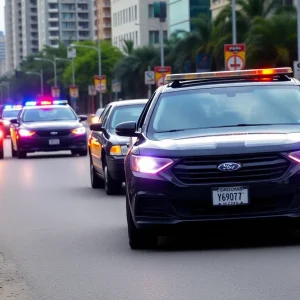 Scene of a police chase on highway with patrol cars