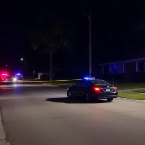Police lights and dark sedan in Jacksonville neighborhood