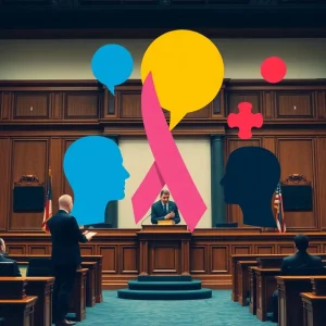 Conceptual image symbolizing political discourse and autism awareness.