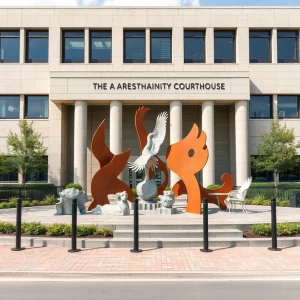 Conceptual design of a public art installation with security features at the Duval County Courthouse