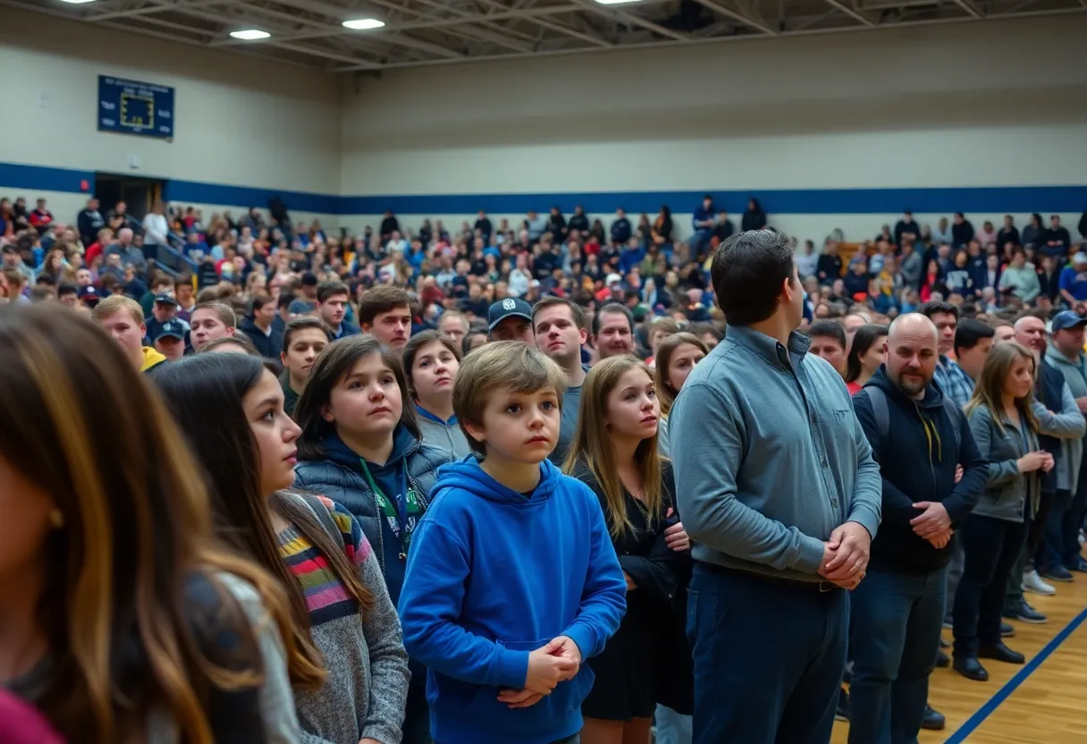 Concerned parents and students during a school event