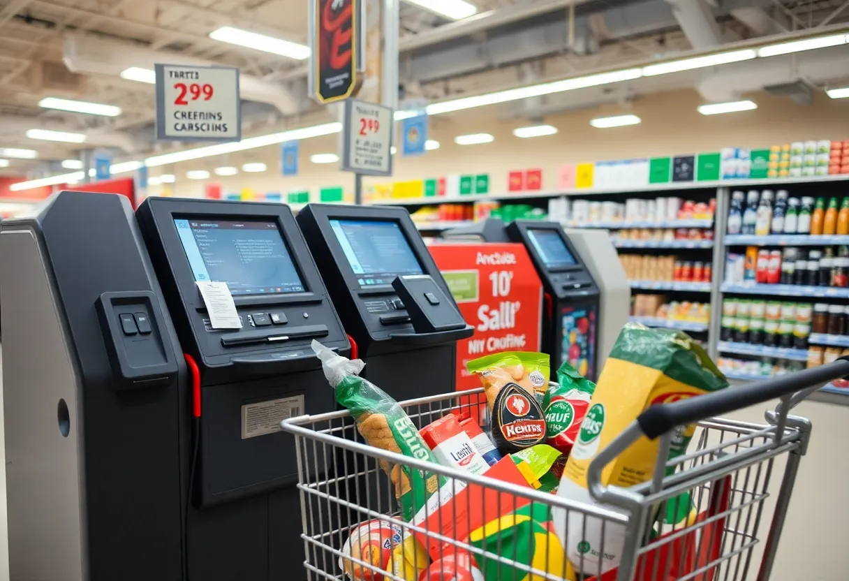 Grocery items at self-checkout