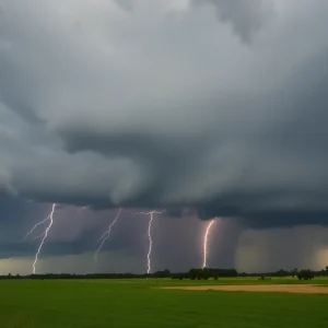 Severe thunderstorms and a tornado forming over Central Florida landscape