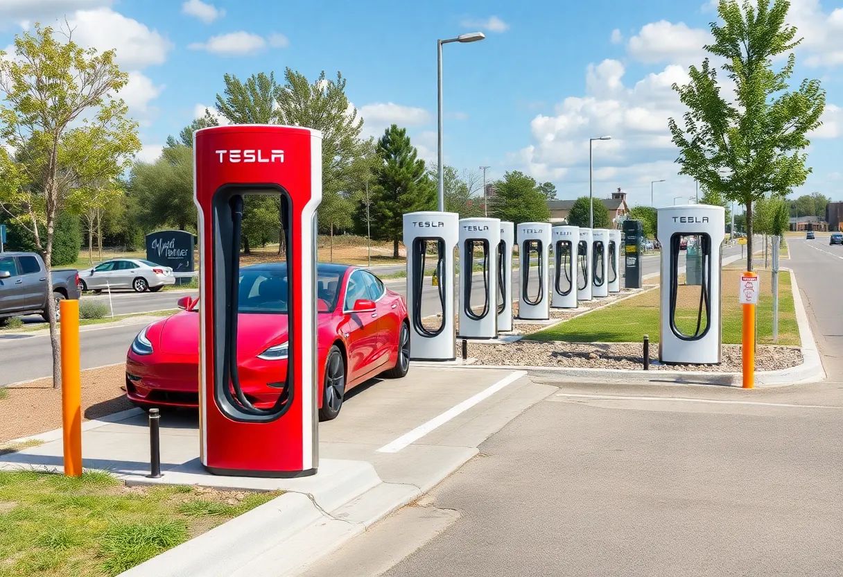 New Tesla Supercharger station under construction at River City Marketplace in Jacksonville.