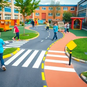Miniature traffic garden at a school playground for road safety education