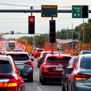Traffic signal malfunctioning in Jacksonville, congested intersection.