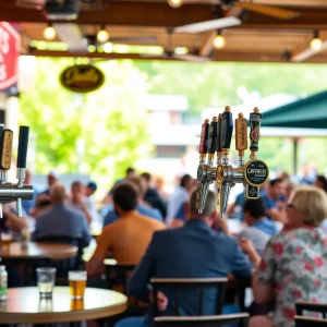 Outdoor dining area at World of Beer Jacksonville with craft beers