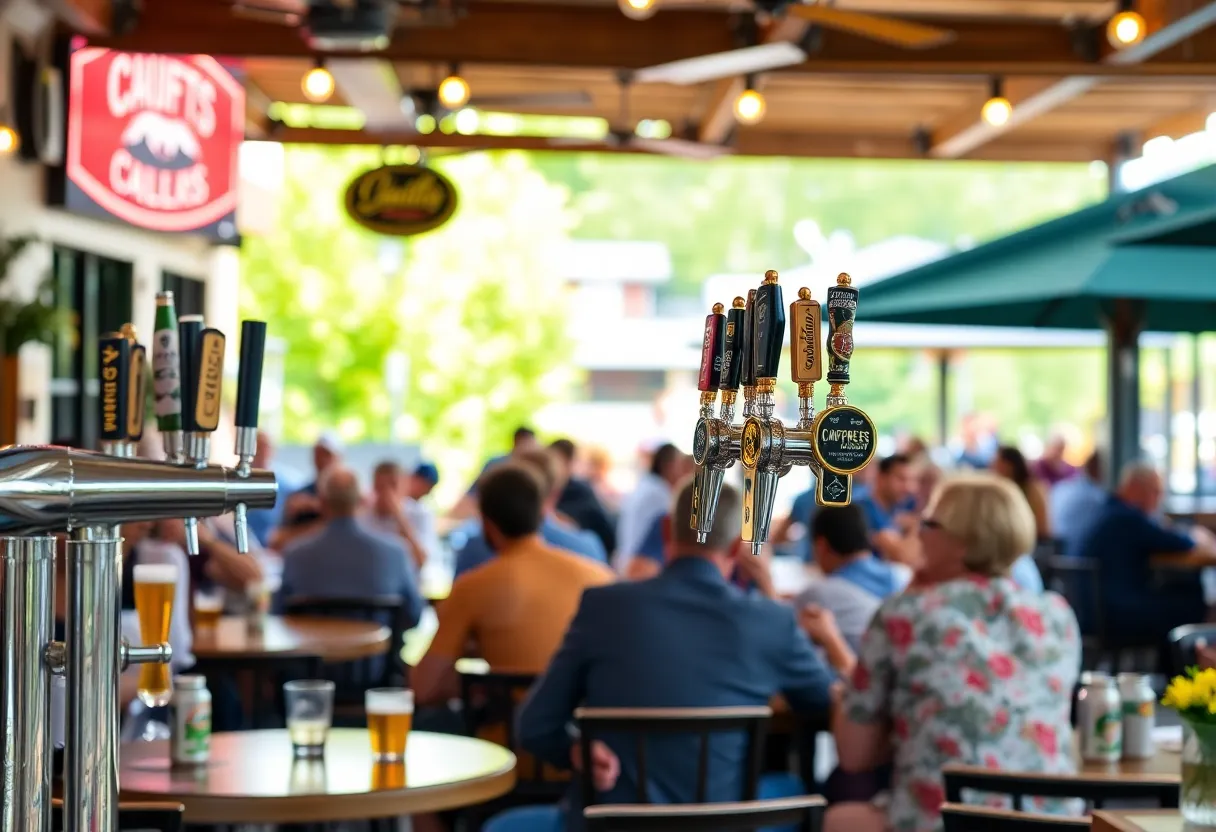 Outdoor dining area at World of Beer Jacksonville with craft beers