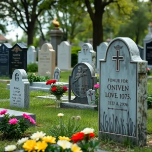 Various headstones in a peaceful cemetery in Jacksonville