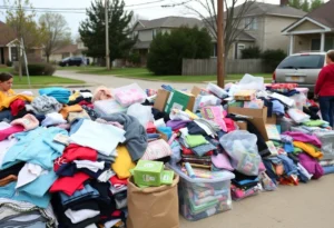 Community members donating goods to a family affected by a house fire