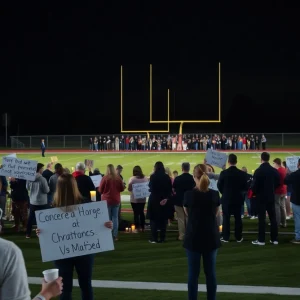 A vigil held for the shooting victim with candlelight and supportive messages.