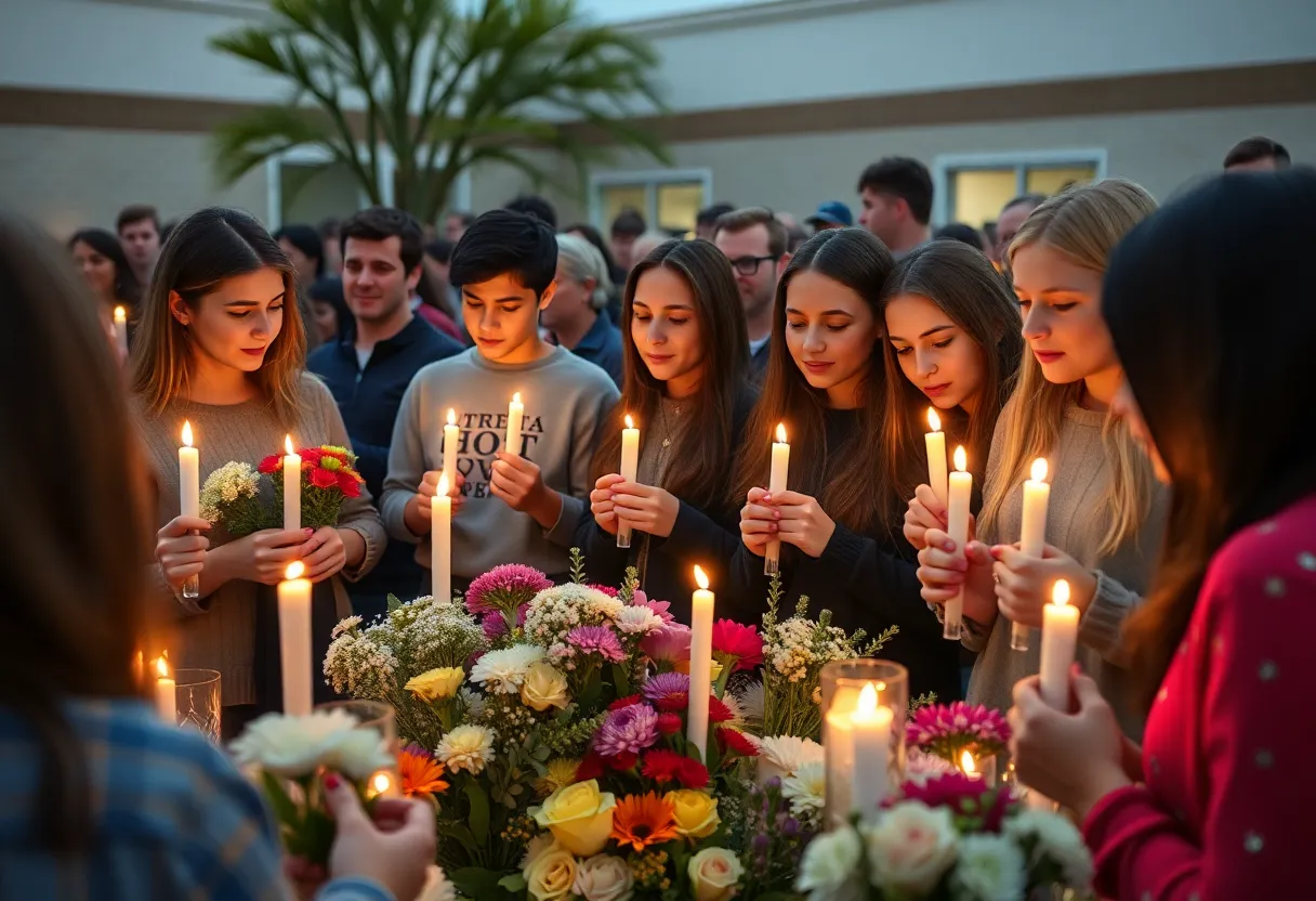 Candlelight vigil held in a school park to honor a community figure.