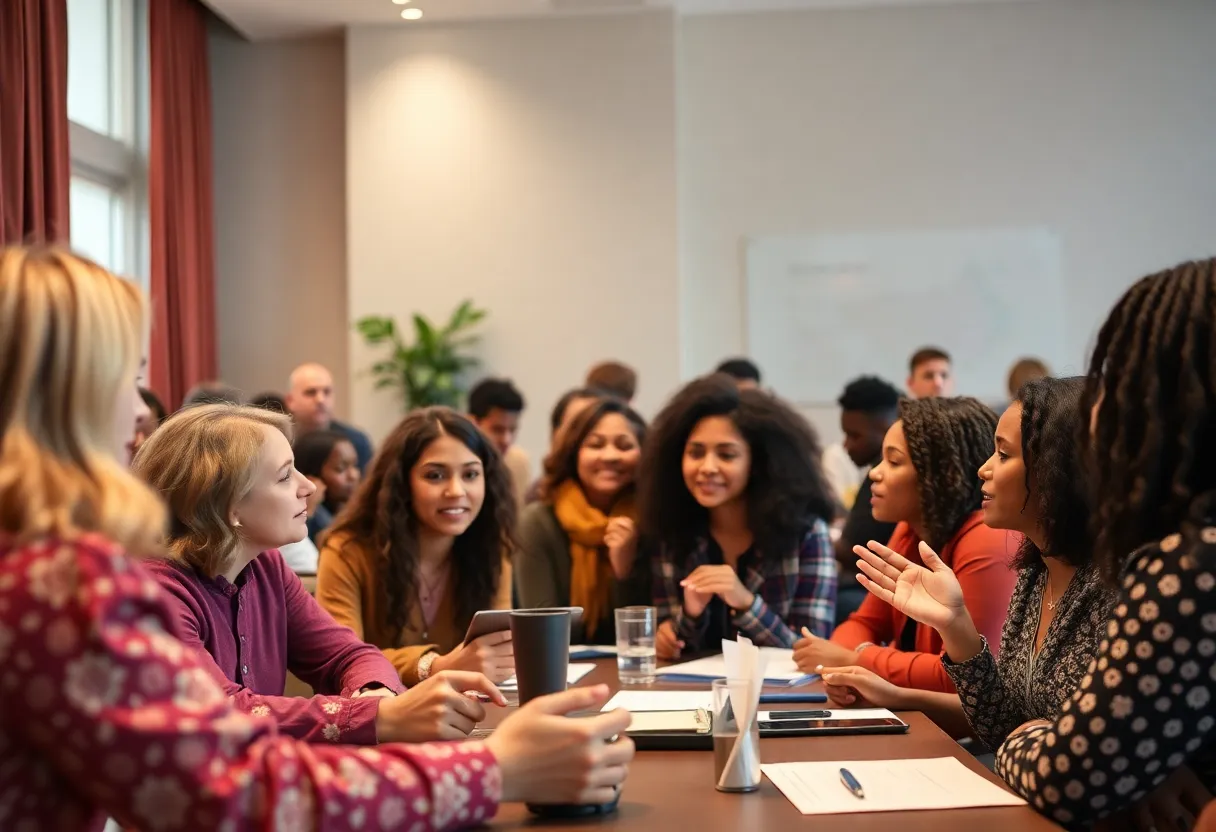 Participants engaged in a community workshop for suicide prevention