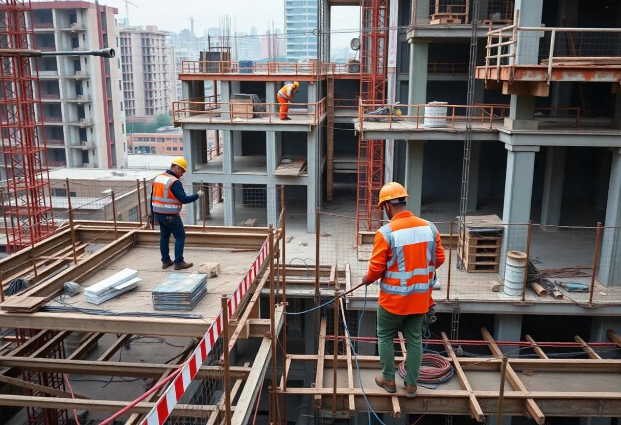 Construction site with safety violations