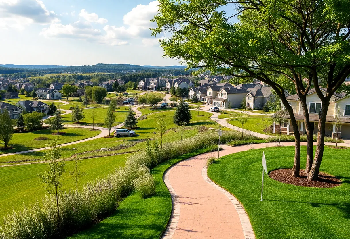 Render of EverRange Community in Jacksonville with green spaces and homes.